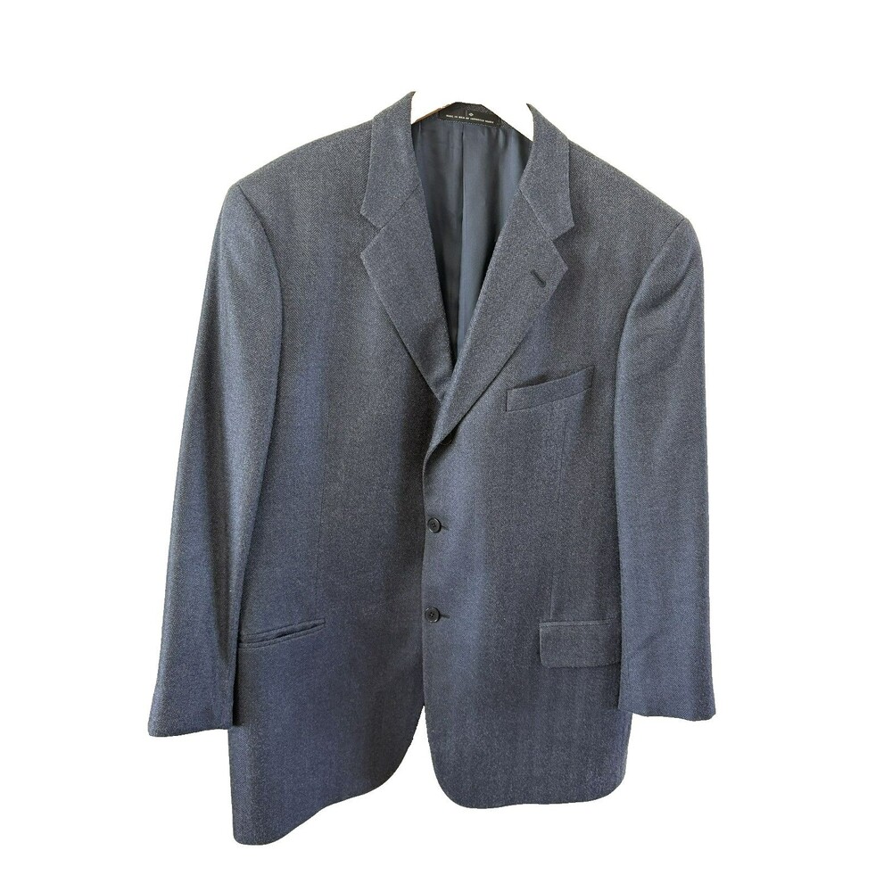 JOSEPH ABBOUD Black Label Blazer Men's 44R Wool & Silk Blend Blue Herringbone